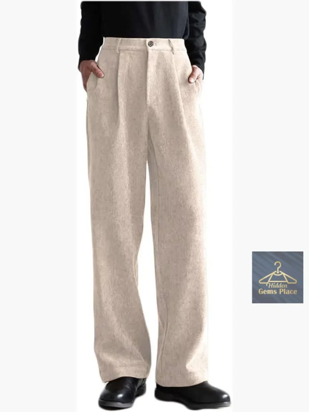 Men's Corduroy Dress Pants Straight Leg Flat Front Trousers Business Casual
